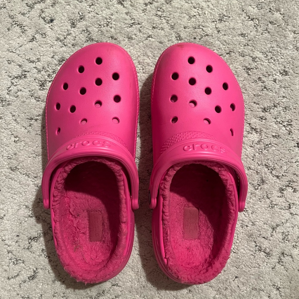 Hot pink fur crocs